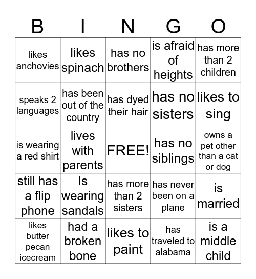 DID YOU KNOW BINGO? Bingo Card