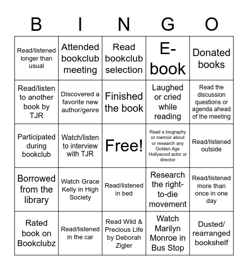 The Seven Lives of Evelyn Hugo Bingo Card