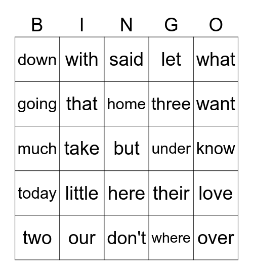 Level E Sight Words Bingo Card