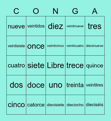 Los números 0-30 Bingo Card