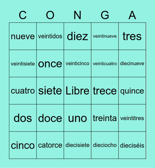 Los números 0-30 Bingo Card