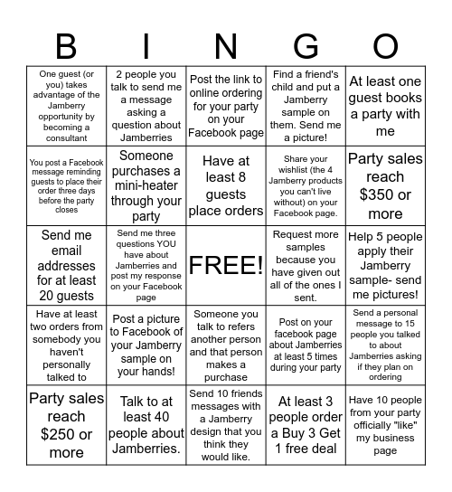 Jamberry Catalog Party Bingo Card