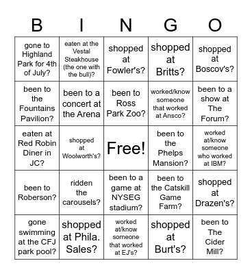 Local Have You Ever... Bingo Card