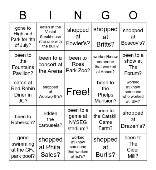 Local Have You Ever... Bingo Card