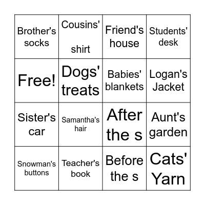 Possessive Plural Nouns Bingo Card