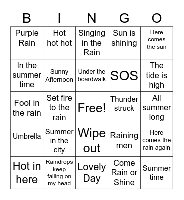 Weather Music Bingo Card