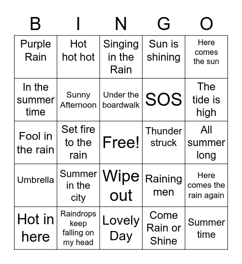 Weather Music Bingo Card