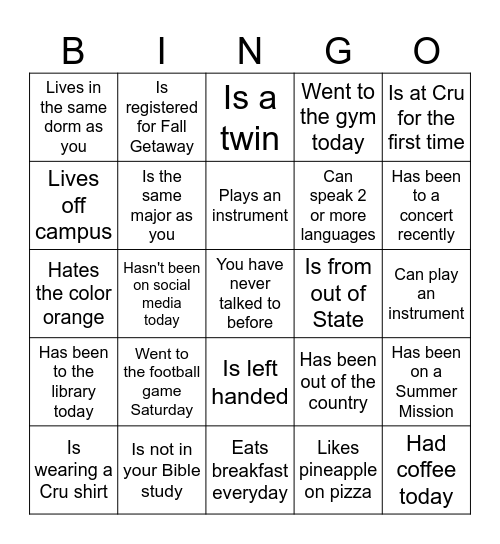 Get you know you Bingo Card