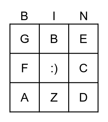 Letters A-G Bingo Card