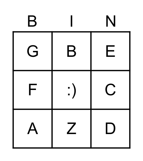 Letters A-G Bingo Card