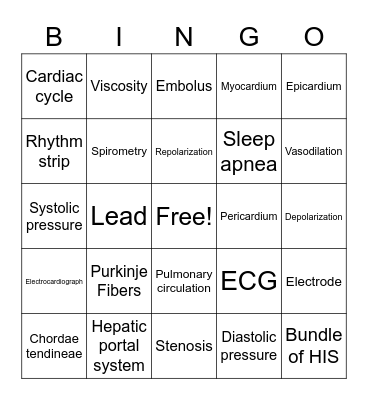 Heart & Lungs Bingo Card