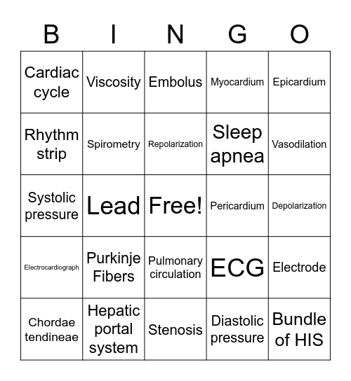 Heart & Lungs Bingo Card