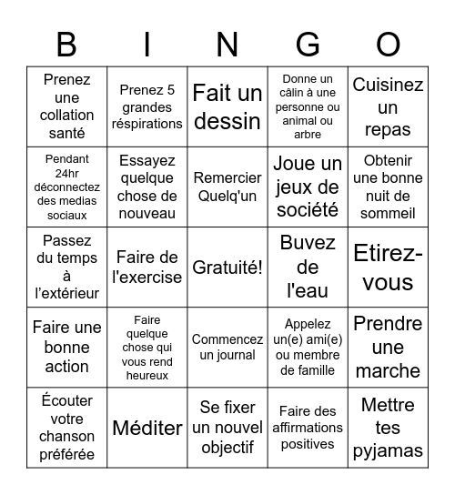 Francais bien-être Bingo Card