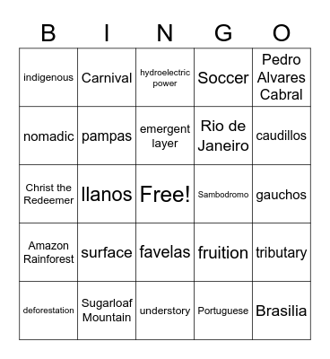 Brazil Bingo Card