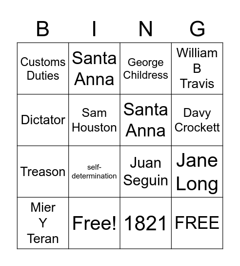 Unit 2 Bingo Card