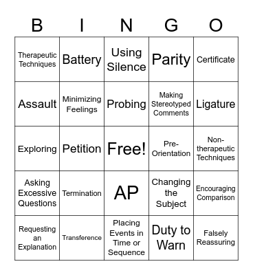 Behavioral Health Introduction Bingo Card
