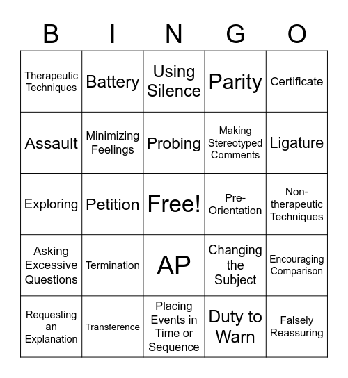 Behavioral Health Introduction Bingo Card