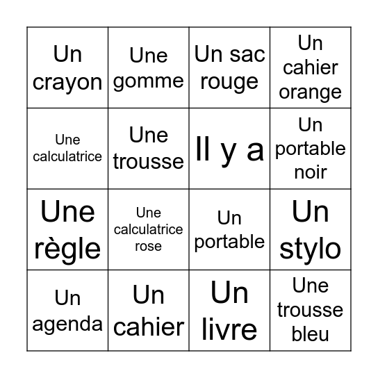 Bingo - Dans mon sac Bingo Card