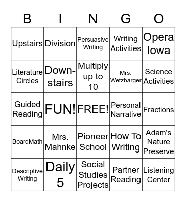What to Expect in Third Grade Bingo Card