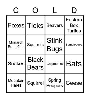 Animals Overwintering Bingo Card