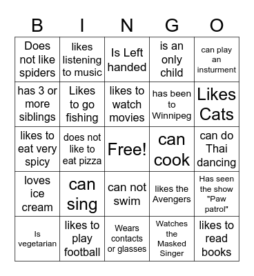 Get to Know You Bingo Card