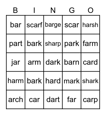 BOSSY  R  "AR" Bingo Card
