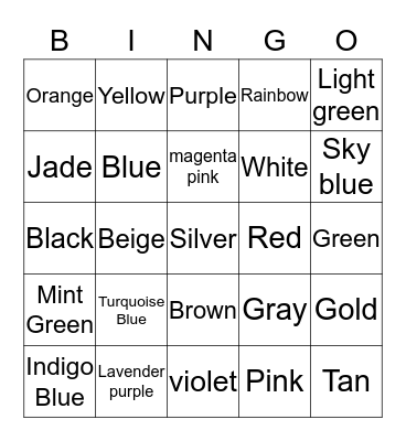 color Bingo! Bingo Card