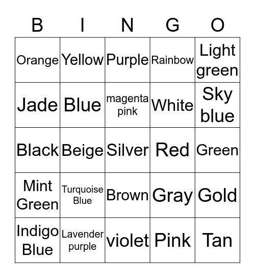 color Bingo! Bingo Card