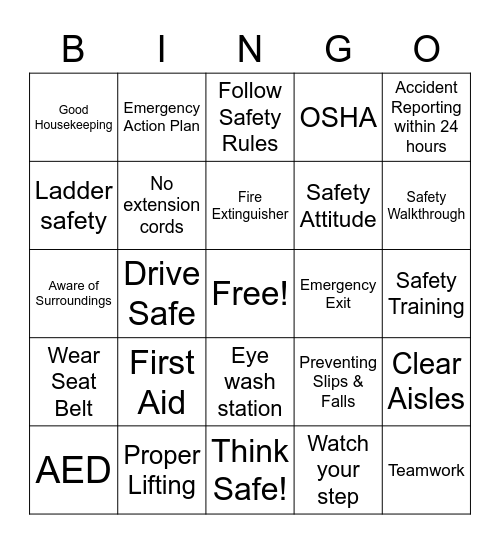 OUR SUCESS IS NO ACCIDENT: SAFETY FIRST Bingo Card