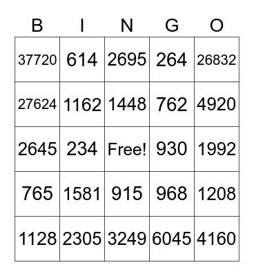 Multi-digit Multiplication Bingo Card