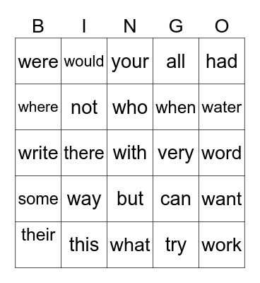 List 2 Bingo Card