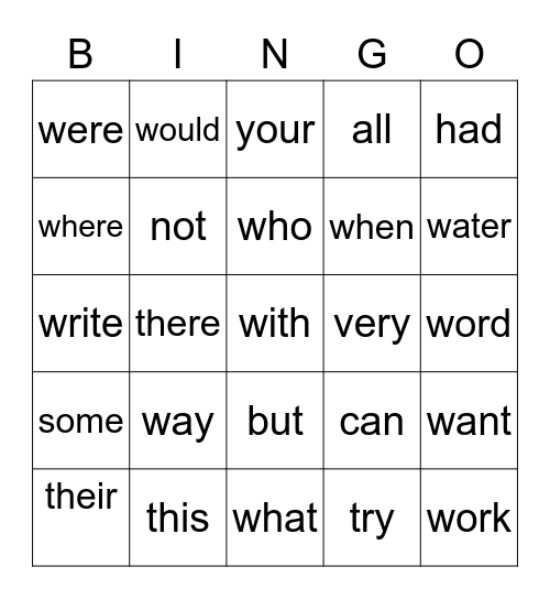 List 2 Bingo Card