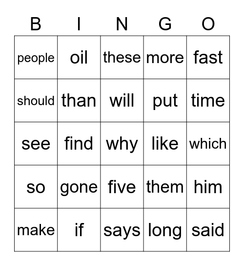 List 3/4 Bingo Card