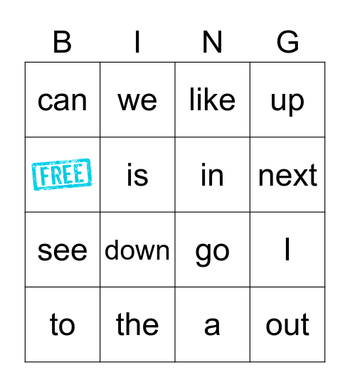 Kinder Sight Words #2 Bingo Card