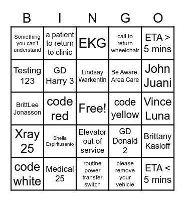 Overhead Page Bingo Card
