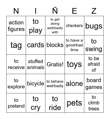 Las actividades en la niñez Bingo Card