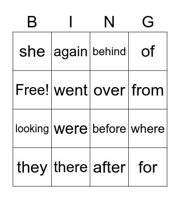 Green Group Sight Words! Bingo Card