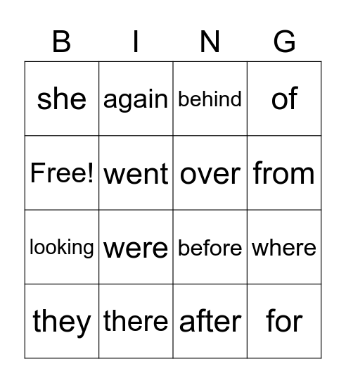 Green Group Sight Words! Bingo Card