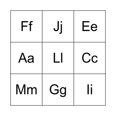 Alphabet Bingo (letters A-M) Bingo Card
