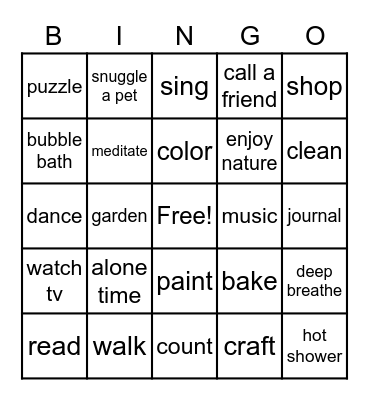 coping skills Bingo Card