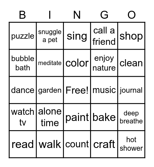 coping skills Bingo Card