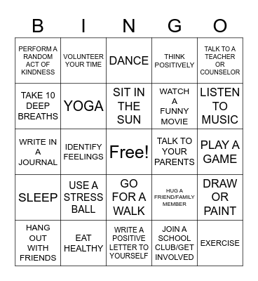 Mental Health Bingo Card