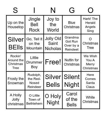Christmas Carol Bingo Card