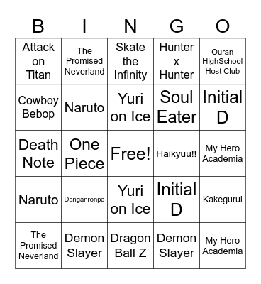 Anime Bingo Card