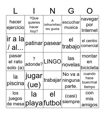 Capitulo 3 Vocabulario Bingo Card