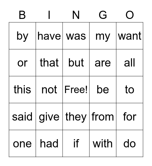 sight word bngo Nov 21 Bingo Card