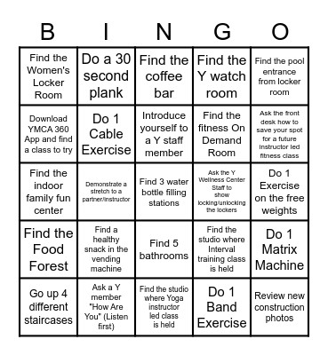 LIVESTRONG YMCA BINGO Card