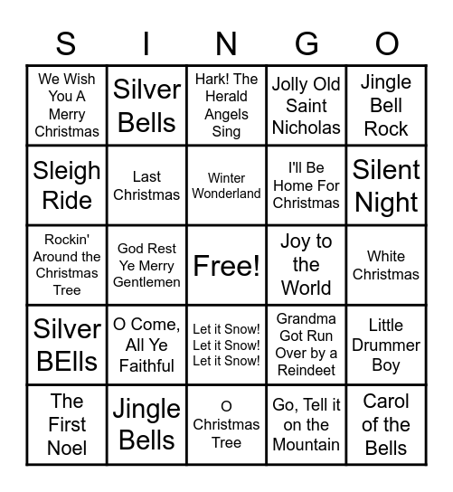 Christmas Carol Bingo Card