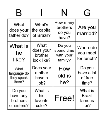 Easy conversation questions Bingo Card