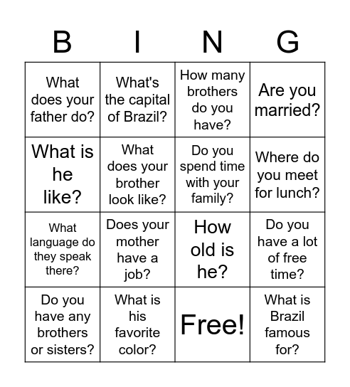 Easy Conversation Questions Bingo Card